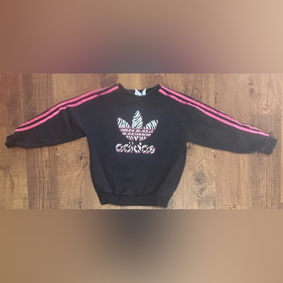 Adidas girls pullover sweatshirt Sz medium 10/12 zebra print trefoil - Picture 1 of 6